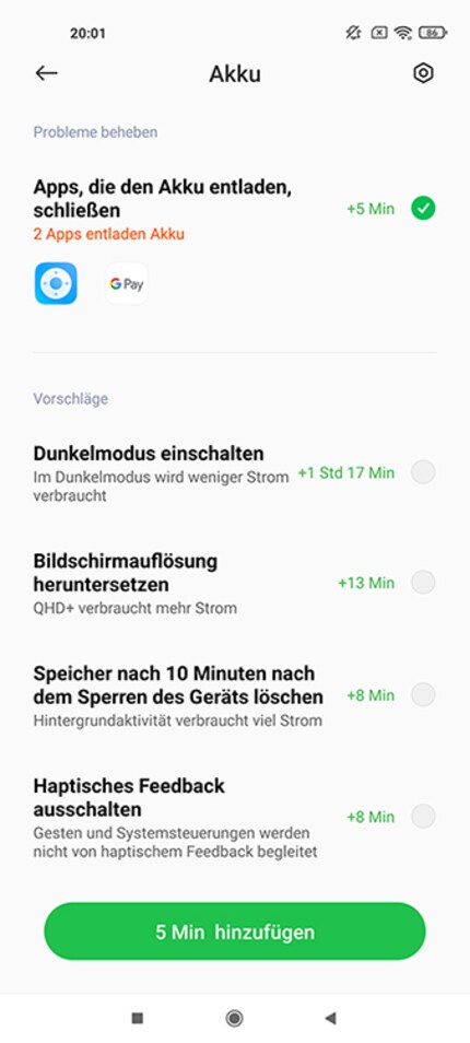 Gut: Hinweise auf Auswirkung auf die Akkulaufzeit.