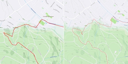A sinistra la registrazione Strava con le impostazioni di default e a destra con «improved accuracy».