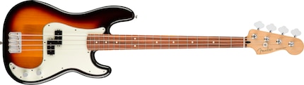 Un basso Fender Precision con finitura Sunburst.