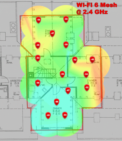 2.4 GHz signal level in the upper loft floor. (Animated GIF that changes its image every four seconds.)