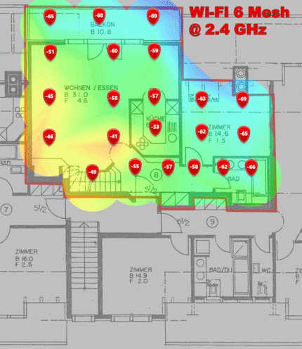 2.4 GHz signal level in the lower loft floor. (Animated GIF that changes its image every four seconds.)