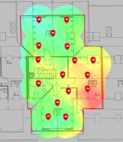 Livello del segnale a 5 Ghz nel secondo piano mansardato.
