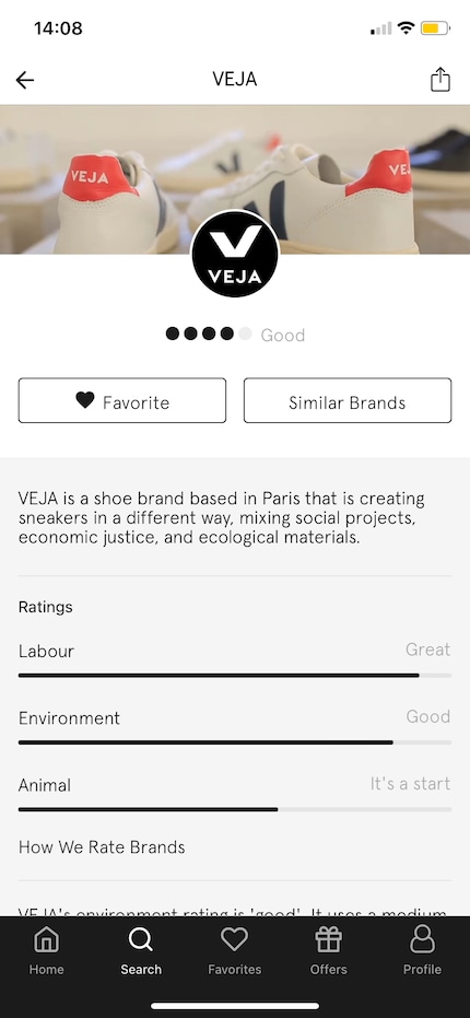«Good on you» is entertaining and informative. In addition to an overall score from one to five ...