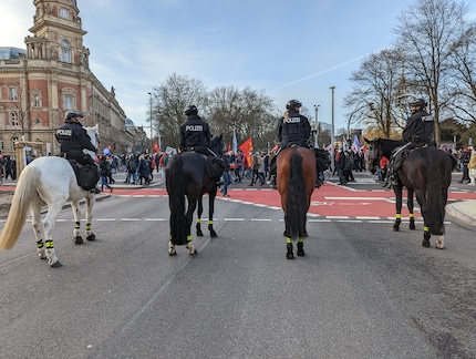 Originale con quattro cavalli della polizia.