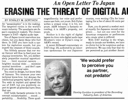La lettera aperta è abbastanza marziale: Billboard, 6.9.1986