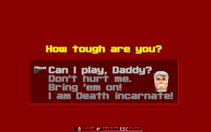The choice of difficulty levels aptly underpins «Wolfenstein 3D» with a matching likeness of BJ Blazkowicz. Id Software also adopted this form of presentation for Doom.
