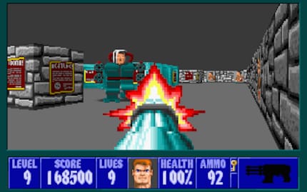Crowning glory: BJ Blazkowicz takes on a cyborg version of Adolf Hitler. If this one goes down, he calls out «Eva, auf Wiedersehen.»