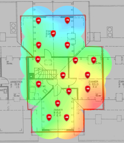 Livello del segnale a 2,4 GHz nel secondo piano mansardato.