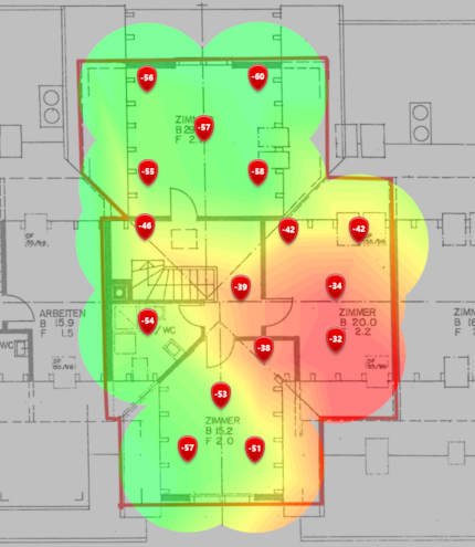 Livello del segnale a 5 GHz nel secondo piano mansardato.