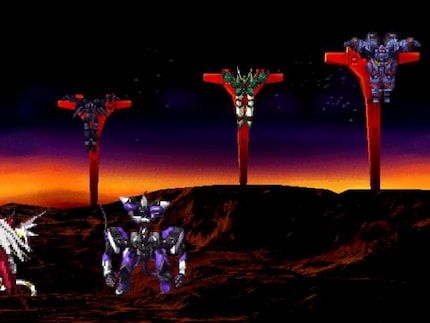 Sì, in «Xenogears» anche i mecha sono appesi a dei crocifissi.