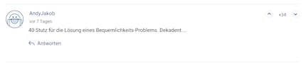 In English: 40 francs for solving a problem of convenience. Decadent...