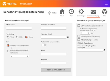 With an additional card, you can also set up notifications directly from the UPS. Still, it’s handy that you can do it via the Vertiv Power Assist, too.