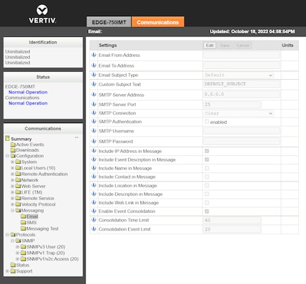 Web interface: settings for the additional SNMP card