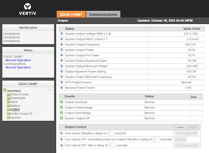 Web interface: the UPS settings
