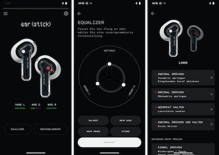 Screenshots of Nothing X, the Ear (Stick) app.