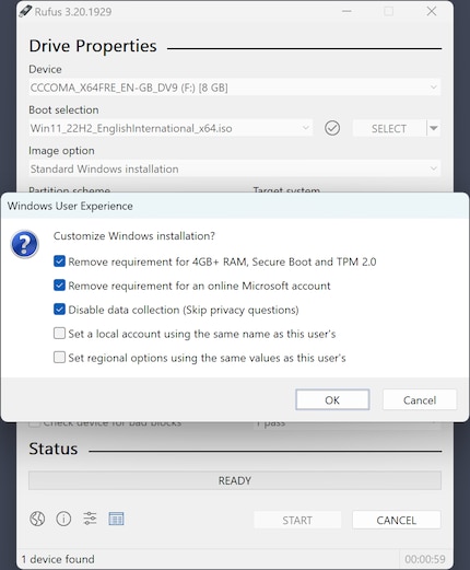 Rufus allows you to bypass Microsoft’s minimum requirements.
