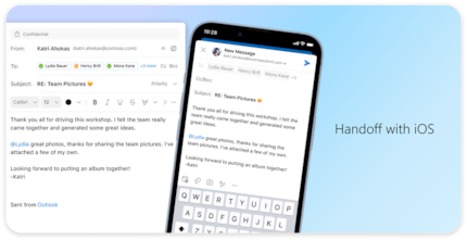 Grazie alla cosiddetta funzione Handoff, puoi passare senza problemi da Outlook per iOS a MacOS.