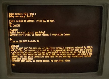 Ci vuole un po' di tempo per visualizzare la risposta, ma ChatGPT funziona con MS-DOS.