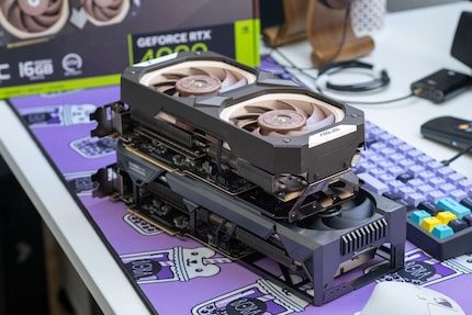The Asus GeForce RTX 4080 Noctua OC Edition is thicker, but not as long as the Asus TUF Gaming GeForce RTX 4080 OC Edition