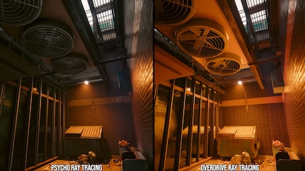 Rasterizzazione (sinistra) vs. path tracing (destra).