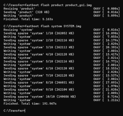 I due comandi finali per installare la ROM personalizzata.