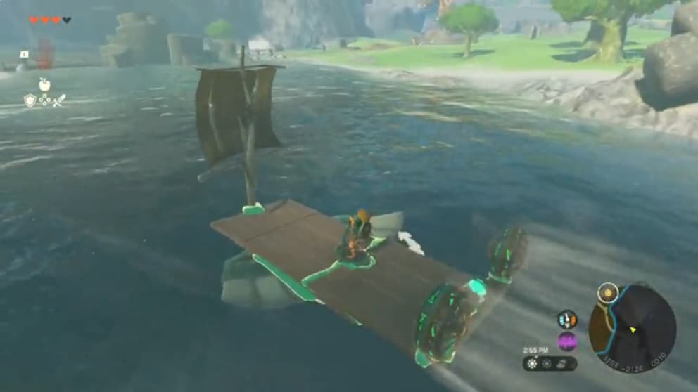Link drives his boat upstream unsuspectingly...