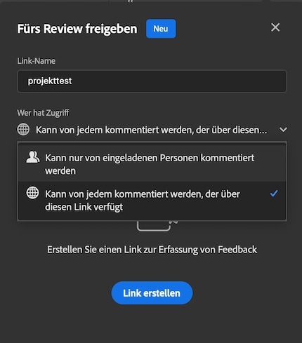  Creando un link del progetto, è possibile ottenere più rapidamente un feedback in futuro.