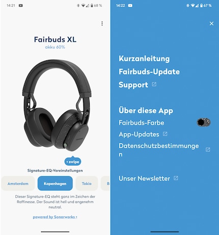 The Fairbuds app offers very little functionality.