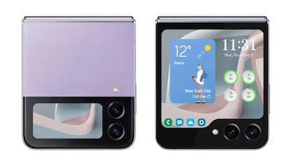 A sinistra, il modello precedente Samsung Galaxy Z Flip 4 a confronto con il Galaxy Z Flip 5 di prossima uscita.