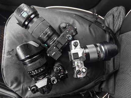 Even the Fujifilm and Sony cameras survive a minor rainshower unscathed.