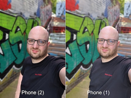 Anche in modalità ritratto, la riproduzione dei colori del Phone (2) ha la meglio.