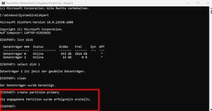 Here’s how to create a new partition in Diskpart.