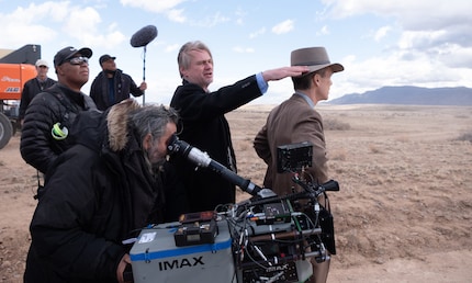 Director Christopher Nolan, his cinematographer Hoyte Van Hoytema and his leading man Cillian Murphy shooting Oppenheimer.