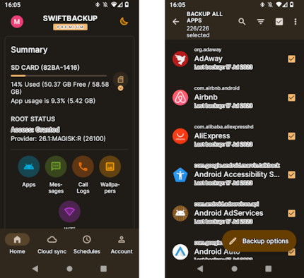 SwiftBackup crea backup locali o nel cloud di applicazioni (comprese quelle di sistema) e altro ancora.