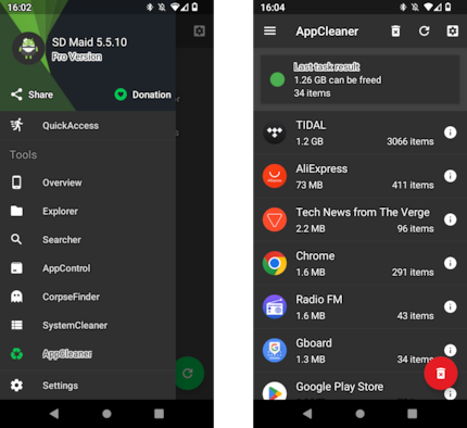 SD Maid Pro pulisce il tuo telefono. Tra le altre cose, è presente anche un buon task manager.