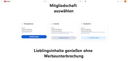 The Swiss prices for YouTube Premium.