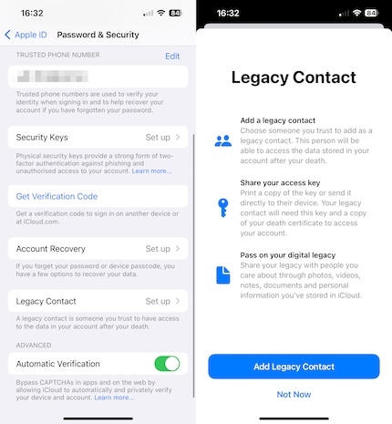 È possibile stabilire quali dispositivi devono essere resi accessibili a questo contatto erede. Il menu corrispondente si apre direttamente.