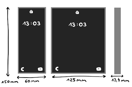 Qui puoi vedere le dimensioni del Samsung Galaxy Z Fold 5 in uno schizzo.