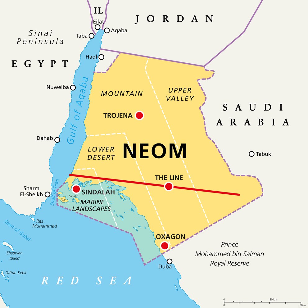 Die geplante Smart City «The Line»: In der saudi-arabischen Region Neom soll die Planstadt »The Line« entstehen. Die Bauarbeiten haben im Oktober 2022 begonnen.