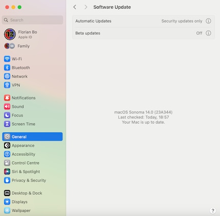 Nelle impostazioni di sistema, macOS ti dirà se è disponibile un aggiornamento.
