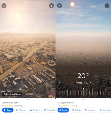 Il mio esempio da Disneyland Los Angeles con la vista attuale e a destra con l'ora impostata.