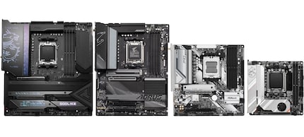 Form factors in comparison: E-ATX, ATX, microATX and mini-ITX (from left to right).