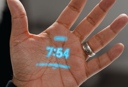 Your palm works as a screen for the laser projector.