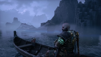 Kratos parte con la sua barca verso il Valhalla.