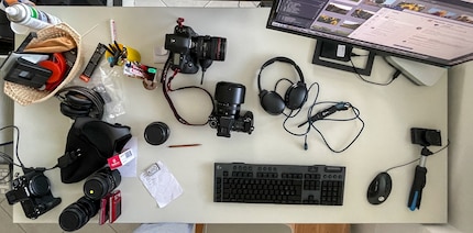 The same desk during a day of hard work.