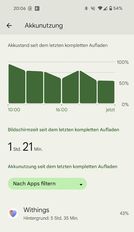 Nell'uso quotidiano, l'app di Withings consuma dal 40 al 50 percento della batteria in background.