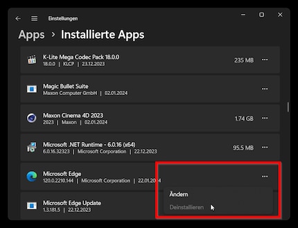 La disinstallazione o la disattivazione di Edge nel modo normale non è più possibile con l'ultima versione di Windows 11. Anche questa opzione è disattivata.