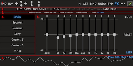 The interface is divided into six areas.