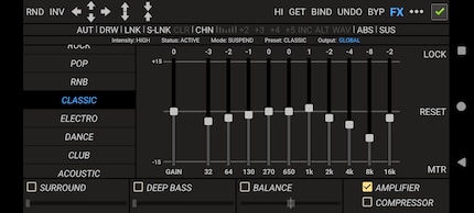 As soon as you press the blue FX button, the monitoring area at the bottom changes to the FX area.