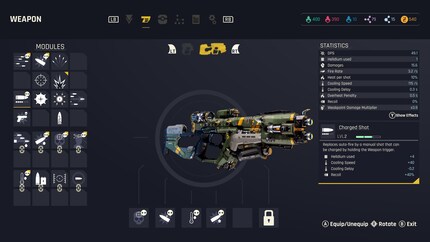 There are only two weapons, but they can be customised with modules.